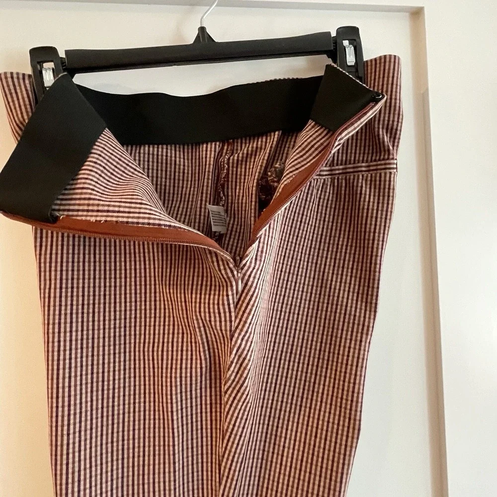 A New Day Womens Pants Side Zip Stretch Ankle High Rise Plaid Size 8‎ Brown Pink